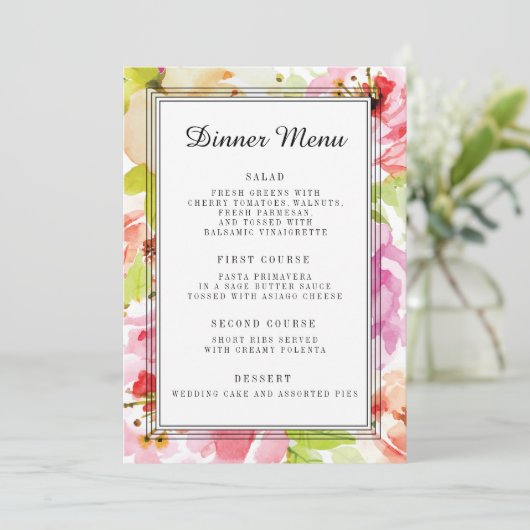 Menu Adeline Floral Wedding Dinner (Staand voorkant)