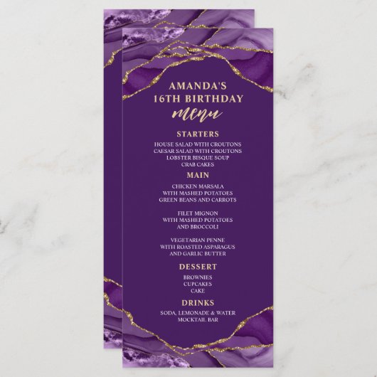 Menu Agate Design Paars en Gold (Voorkant / Achterkant)