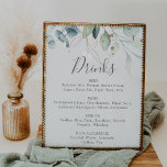 Menu Airy Greenery & Gold Leaf Wedding Drinken Poster<br><div class="desc">Dit airy greenery and gold leaf bruiloft drink menubord is perfect voor een moderne bruiloft. Het elegante botanische ontwerp is voorzien van licht en luchtachtig waterverf eucalyptus,  geaccentueerd met witte glitterbladeren.</div>