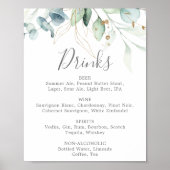 Menu Airy Greenery & Gold Leaf Wedding Drinken Poster (Voorkant)