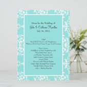 Menu Aqua Blue Damask Wedding Table (Staand voorkant)