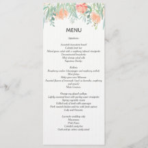 menu aquarel crème perzik. huwelijksbriefpapier