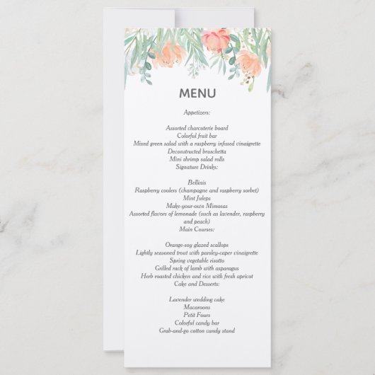 menu aquarelcrème perzik. bruiloftstationery kaart (Voorkant)