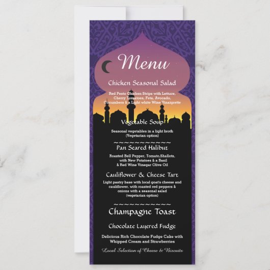Menu Arabisch Nacht Feest Bruiloftsreceptie Kaart (Voorkant)