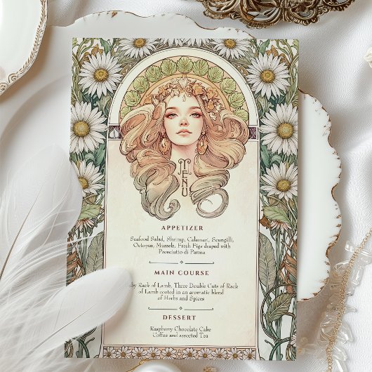 Menu Art Nouveau Trouwdiner Kaart