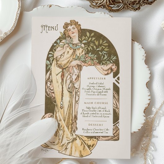 Menu Art Nouveau Weddenrennen door Mucha Kaart