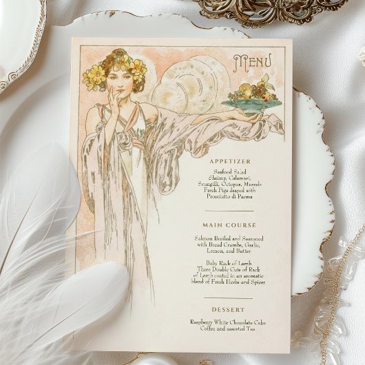 Menu Art Nouveau Weddenrennen door Mucha Kaart