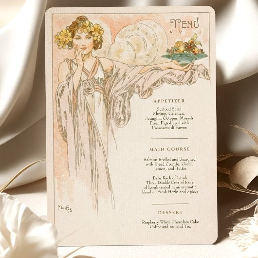 Menu Art Nouveau Weddenrennen door Mucha Kaart