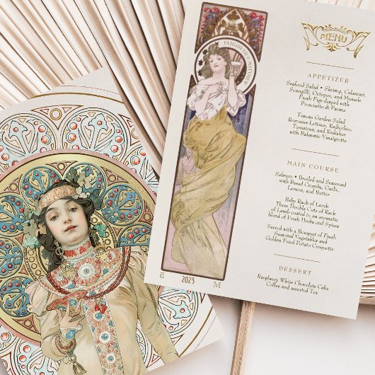 Menu Art Nouveau Weddenrennen door Mucha Kaart