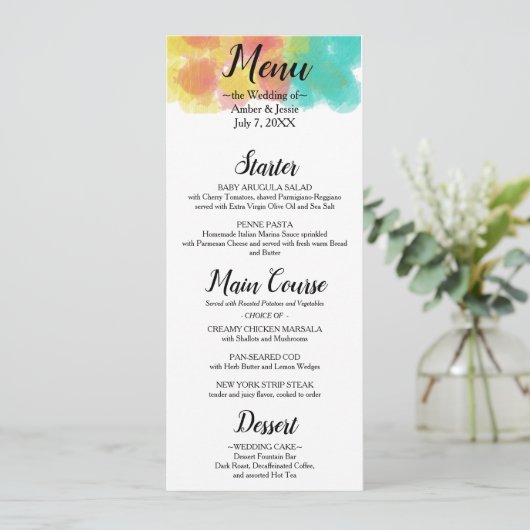 Menu Artsy Gouache Waterverf Wedding (Staand voorkant)