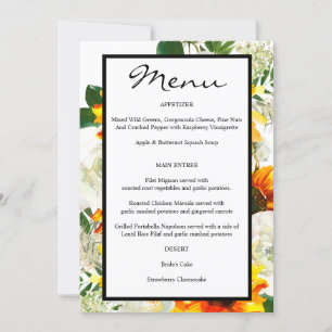 Menu Artsy Sunflower Floral - Wit Kaart