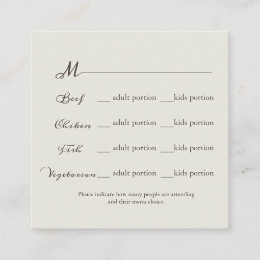 Menu/Attach Card voor RSVP Vierkante Visitekaartje (Achterkant)