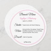 Menu baby Christening Brunch Kaart (Voorkant / Achterkant)