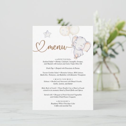 Menu Baby Elephant Baby shower (Staand voorkant)