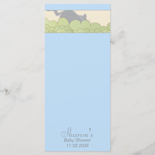 Menu baby shower "Blue Cat Library" (Achterkant)