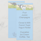 Menu baby shower "Blue Cat Library" (Voorkant / Achterkant)