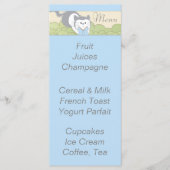 Menu baby shower "Blue Cat Library" (Voorkant)