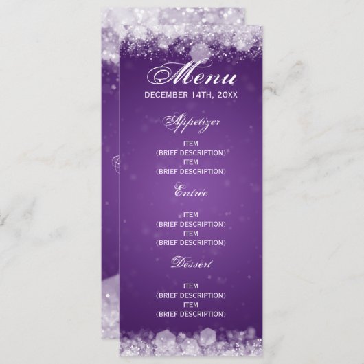Menu Baby shower Night Sparkle Paars Kaart (Voorkant / Achterkant)