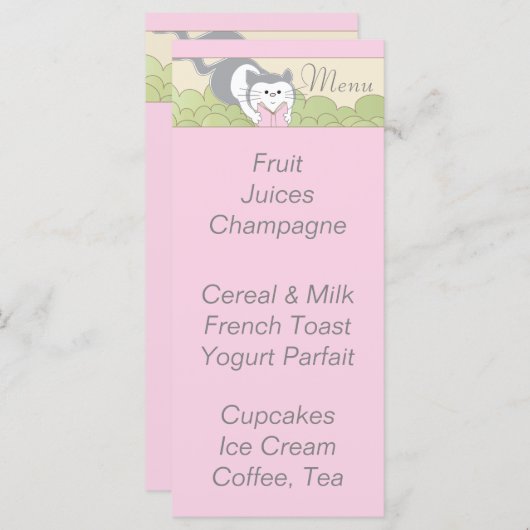 Menu baby shower "Pink Cat Library" (Voorkant / Achterkant)