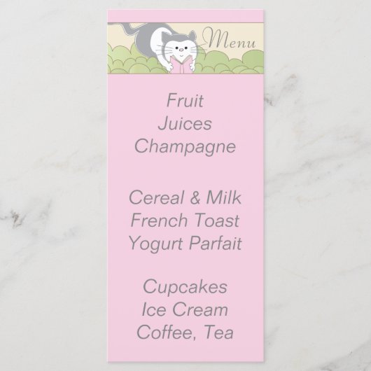Menu baby shower "Pink Cat Library" (Voorkant)