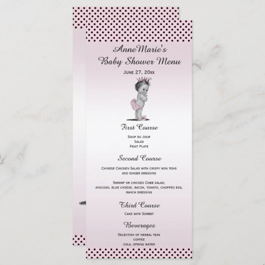  menu Baby shower prinses Polka Dots (Voorkant / Achterkant)