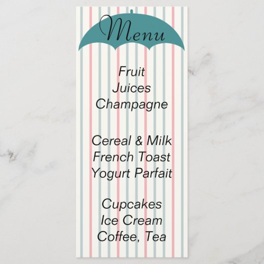 Menu baby shower "Umbrella Picnic" (Voorkant)