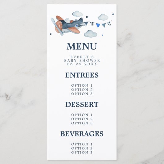 Menu  Baby shower vliegtuigwolken (Voorkant)