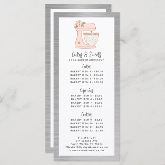 Menu Bakery Pastry Chef Dessert (Voorkant / Achterkant)