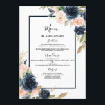 Menu Band marineslag/Blush Floral Wedding Verlovin<br><div class="desc">Navy & Blush Floral Wedding Verloving Quinceanera Menu Zie overeenkomend collectie in Niche en Nest Store</div>