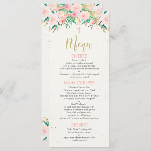 menu Baptism Christening Floral (Voorkant / Achterkant)