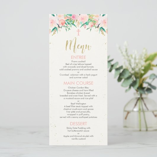 menu Baptism Christening Floral (Staand voorkant)