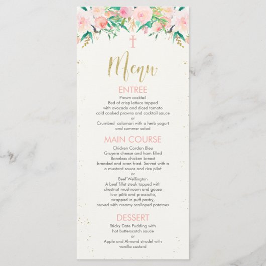 menu Baptism Christening Floral (Voorkant)