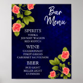 Menu Bar - Donkerblauw en koraal Roos ventilator Poster (Voorkant)