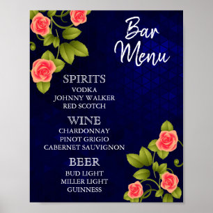 Menu Bar - Donkerblauw en koraal Roos ventilator Poster