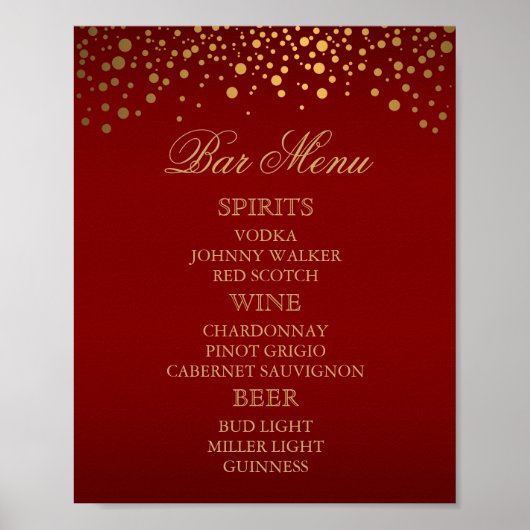 Menu Bar - Gold Confetti Maroon Poster (Voorkant)