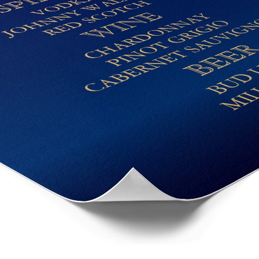 Menu Bar - Gold Confetti-Stippen op Navy Blue Poster (Hoek)