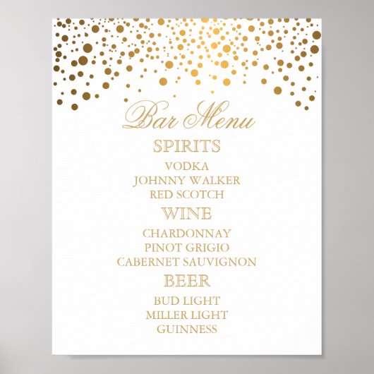 Menu Bar - Gold Confetti-Stippen op wit Poster (Voorkant)