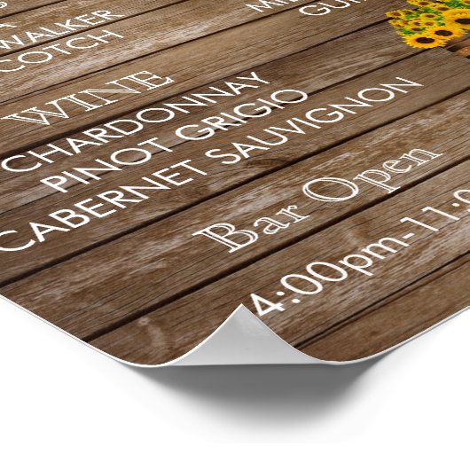 Menu Bar - Houtsvat met zonnebloemen Poster (Hoek)