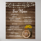 Menu Bar - Houtsvat met zonnebloemen Poster (Voorkant)