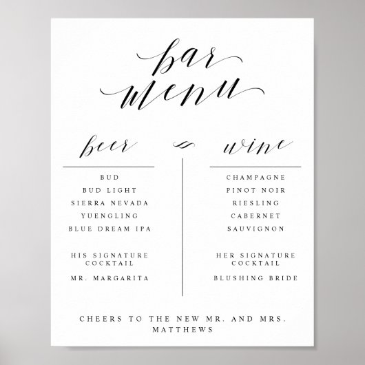 Menu Bar met gebarenteken voor wijnbier en cocktai Poster (Voorkant)