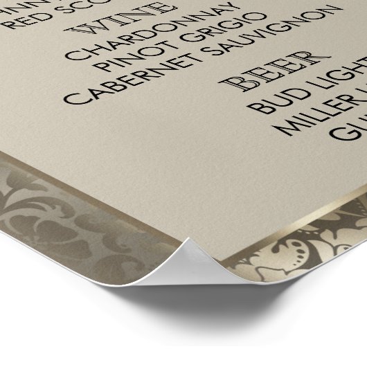 Menu Bar - Paarse Floral & Antiek Silver Damask Poster (Hoek)