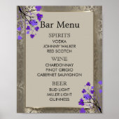Menu Bar - Paarse Floral & Antiek Silver Damask Poster (Voorkant)