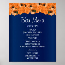 Menu Bar - Prachtig Oranje Roos en Navy Blue Poster