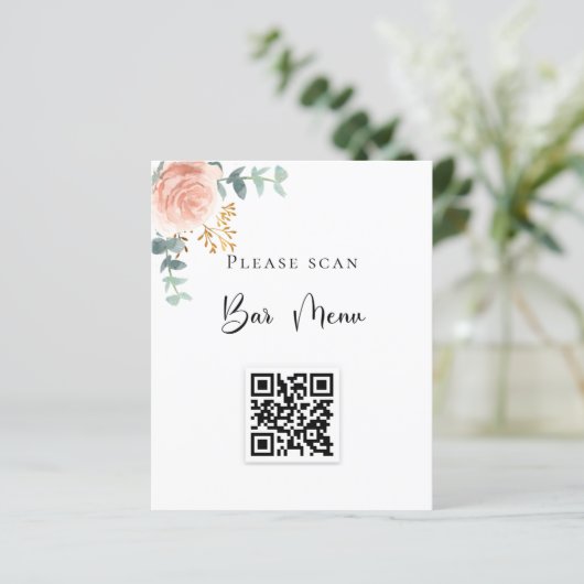 Menu Bar QR code blush florale eucalyptus (Staand voorkant)