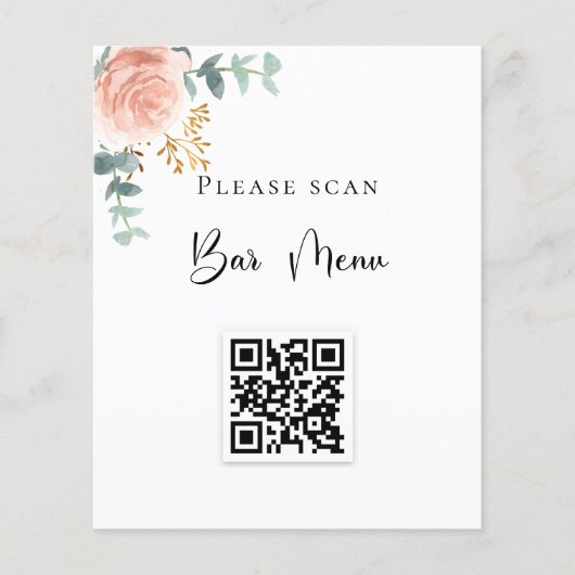 Menu Bar QR code blush florale eucalyptus (Voorkant)