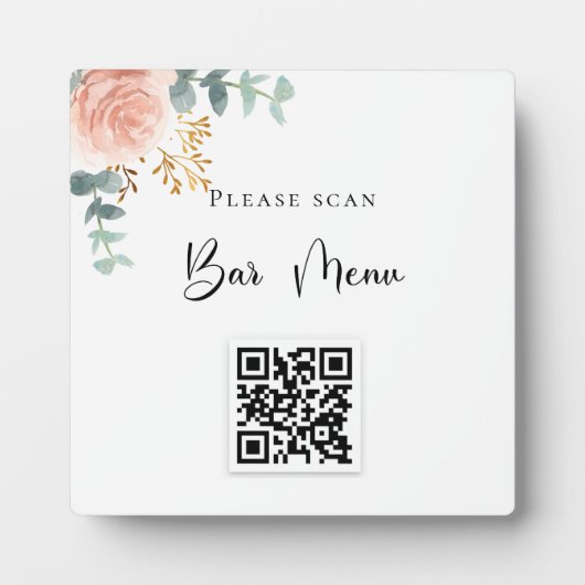 Menu Bar QR code blush florale eucalyptus Fotoplaat (Voorkant)