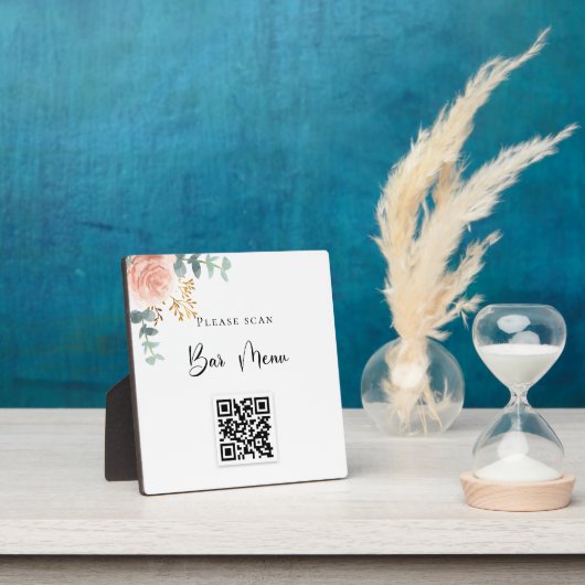 Menu Bar QR code blush florale eucalyptus Fotoplaat (Insitu)