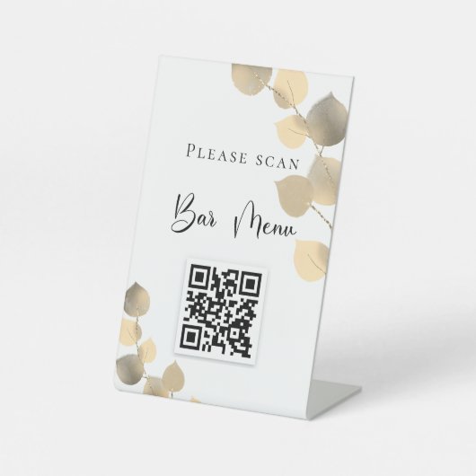 Menu Bar QR-code eucalyptus golden Reclamebord Met Voetstuk (Voorkant)