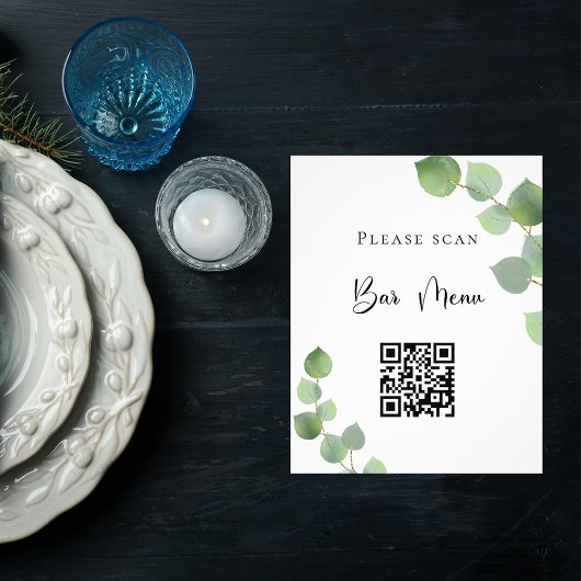 Menu Bar QR-code eucalyptus greenery bruiloft