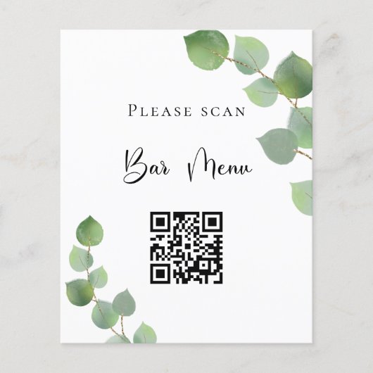 Menu Bar QR-code eucalyptus greenery bruiloft (Voorkant)